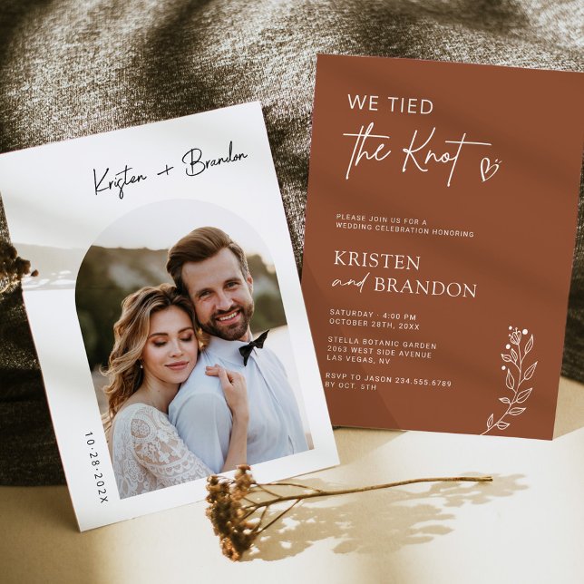 We Tied the Knot Terracotta Photo Post Wedding Invitation (Creator Uploaded)