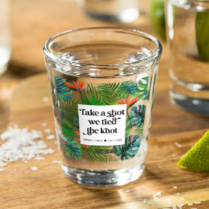 We Tied the Knot Tropical Beach Wedding Favour Shot Glass