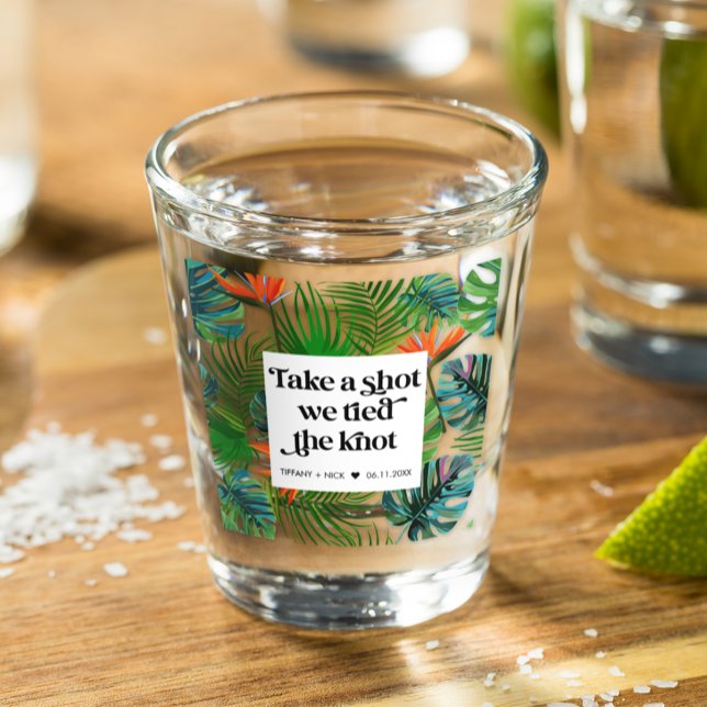 We Tied the Knot Tropical Beach Wedding Favour Shot Glass (Tropical Beach Wedding Favor Shot Glass)