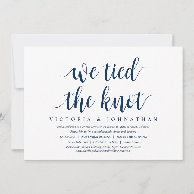 We Tied The Knot, Wedding Elopement Dinner Invitat Invitation (Front)