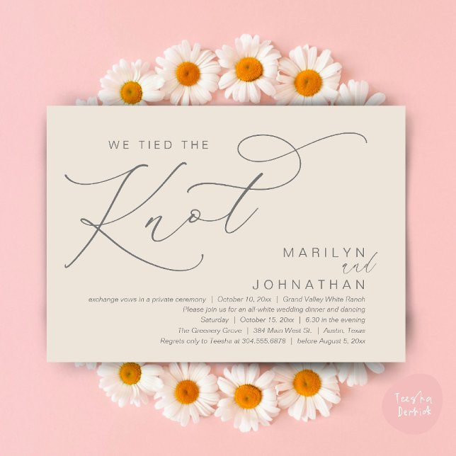 We Tied The Knot, Wedding Elopement Dinner Party Invitation (We tied the knot, Wedding Elopement Dinner Romantic Modern Party Invitation Card PDF Cream Grey)