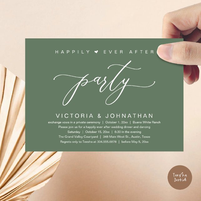 We Tied The Knot, Wedding Elopement Dinner Party Invitation (Happily Ever After Party Wedding Elopement Dinner Invitation Card PDF Romantic Sage Green Greenery)