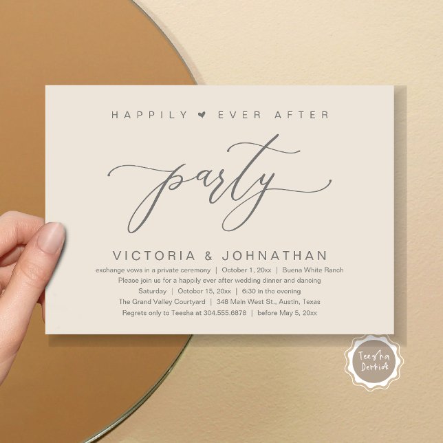 We Tied The Knot, Wedding Elopement Dinner Party Invitation (Happily Ever After Party Wedding Elopement Dinner Invitation Card PDF Romantic Cream Grey)