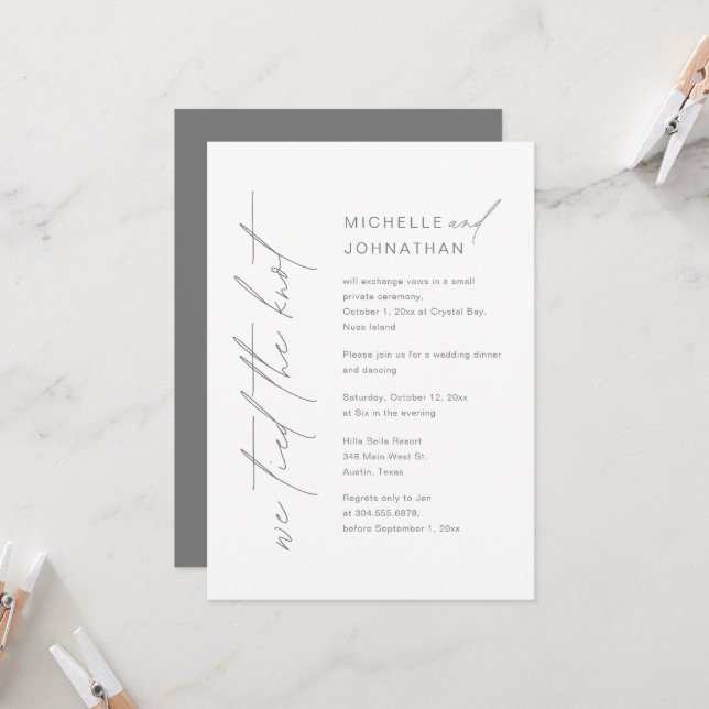 We Tied The Knot, Wedding Elopement Dinner Party Invitation (Front/Back In Situ)
