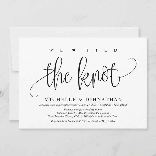 We Tied The Knot, Wedding Elopement Party  Invitation (Front)