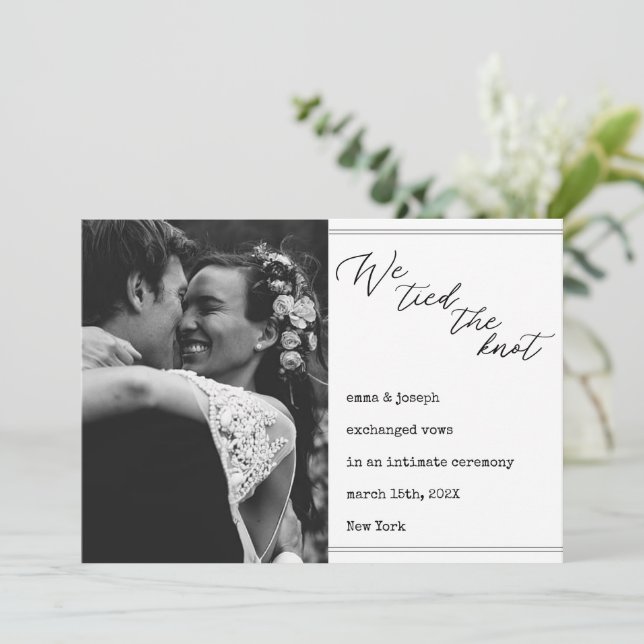 "We tied the knot" Wedding News elegant classic Announcement (Standing Front)