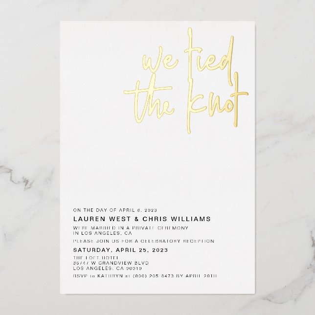 We Tied the Knot Wedding Reception Foil Invitation (Front)