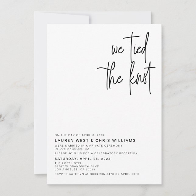 We Tied the Knot Wedding Reception Invitation (Front)