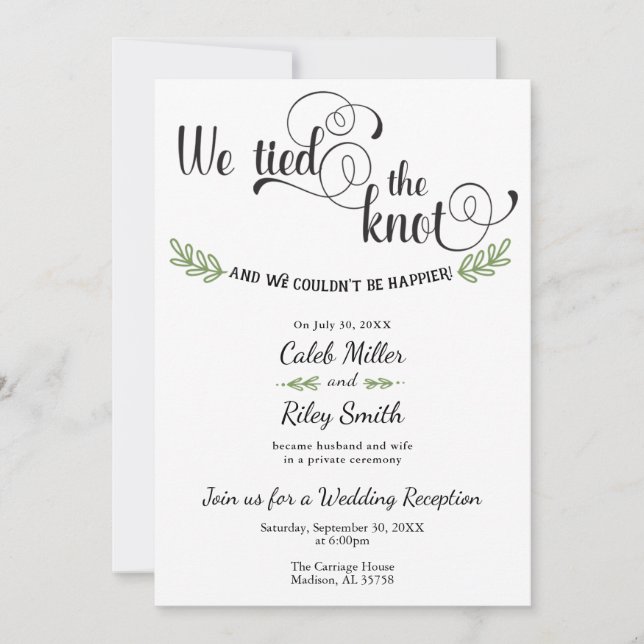 We Tied the Knot Wedding Reception Invitation (Front)