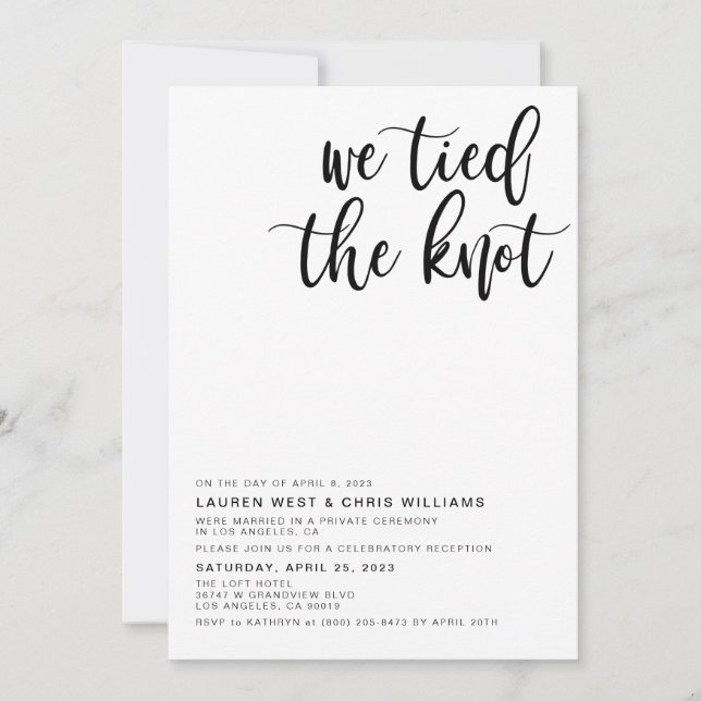 We Tied the Knot Wedding Reception Invitation (Front)