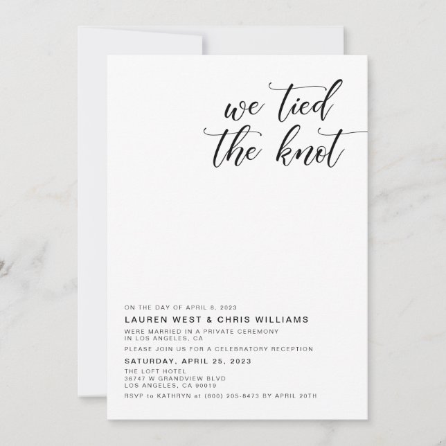 We Tied the Knot Wedding Reception Invitation (Front)