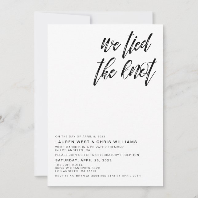 We Tied the Knot Wedding Reception Invitation (Front)