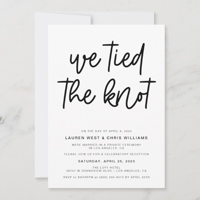 We Tied the Knot Wedding Reception Invitation (Front)