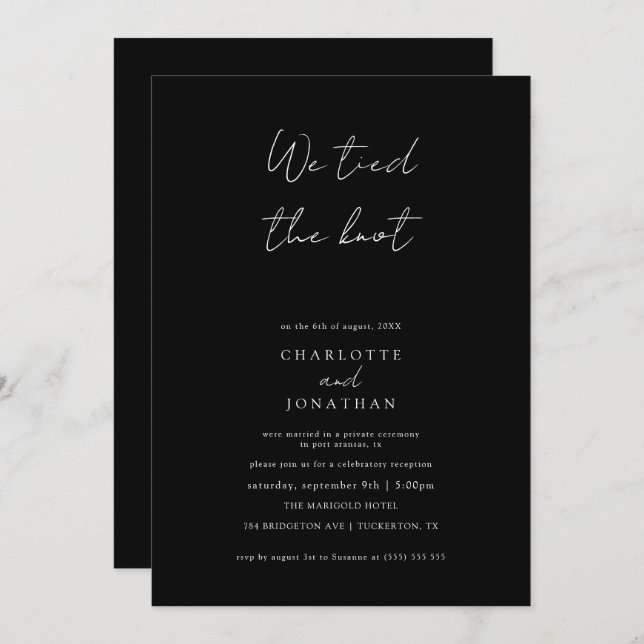 We Tied the Know Handwritten Elopement Wedding Invitation (Front/Back)