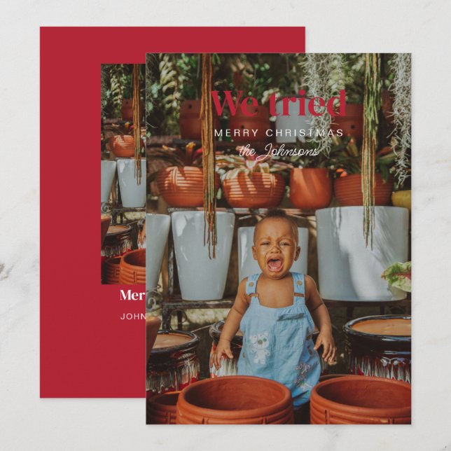We Tried Funny Christmas Holiday Photo Card (Front/Back)