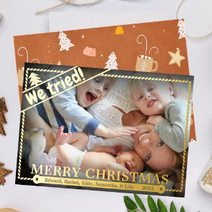 We Tried   Funny Christmas Photo Humour   Unique Foil Holiday Card