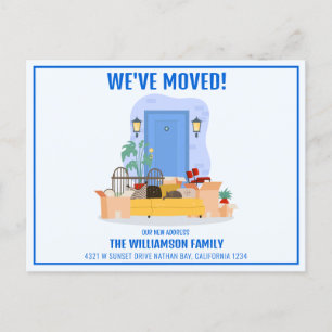 We’ve Moved Blue Front Door Cute Moving Announcement Postcard