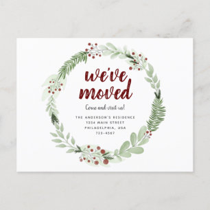 We’ve Moved Christmas Wreath Chic Holiday Announcement Postcard