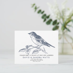 We’ve Moved Postcard – Elegant Bird Illustration