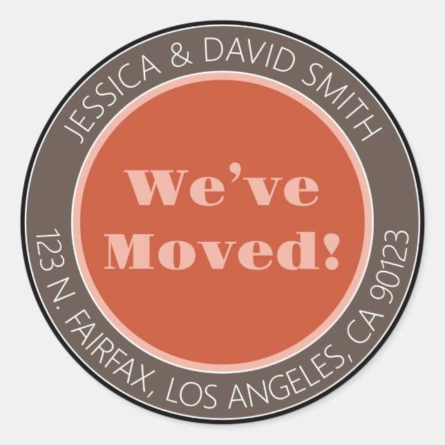 We’ve Moved! | Retro-Modern Address Classic Round Sticker (Front)