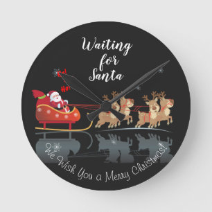 We Waiting for Santa Ho! Ho! Ho! Winter Holiday Round Clock