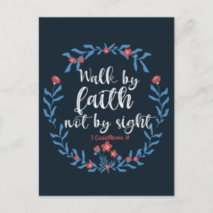 We Walk By Faith Floral Bible Verse Christian Postcard
