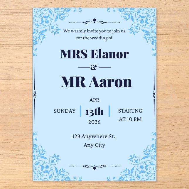 We warmly invite you for the wedding of acrylic invitations (Front)