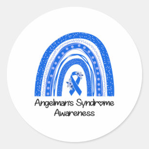 We Wear Blue Angelman's Syndrome Floral Blue Ribbo Classic Round Sticker