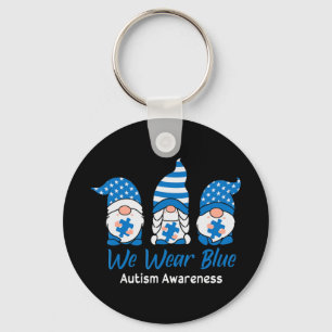 We Wear Blue Autism Awareness "Three Gnomes Holdin Key Ring