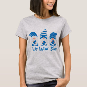We Wear Blue Autism Awareness "Three Gnomes Holdin T-Shirt