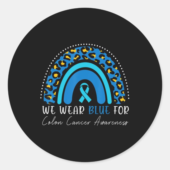 We Wear Blue Colourectal Colon Cancer Leopard Rain Classic Round Sticker (Front)
