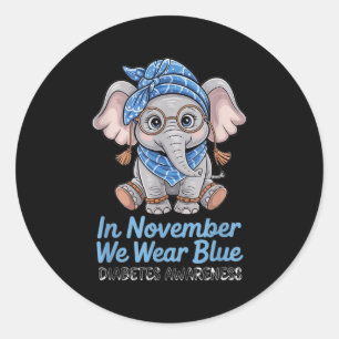 We Wear Blue Elephant Diabetes Awareness Funny Classic Round Sticker
