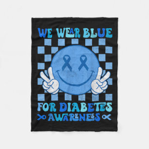 We Wear Blue For Diabetes Awareness Groovy Hippie Fleece Blanket