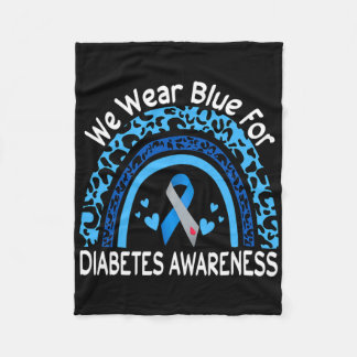 We Wear Blue For Diabetes Awareness Leopard Rainbo Fleece Blanket