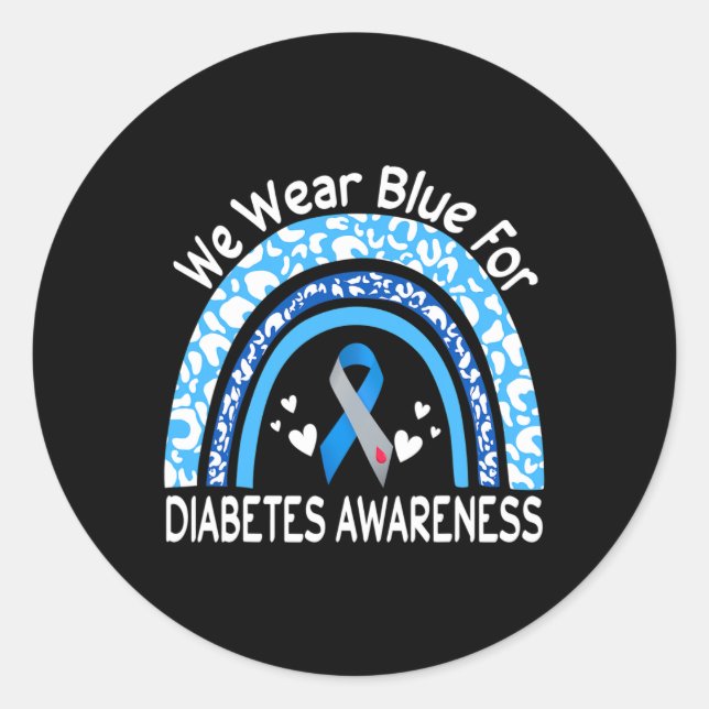 We Wear Blue For Diabetes Awareness Rainbow Leopar Classic Round Sticker (Front)