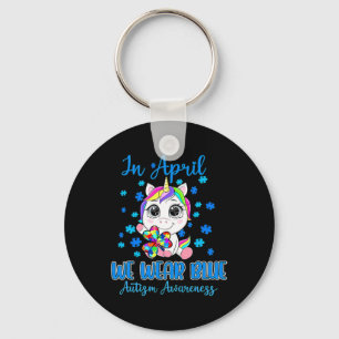 We Wear Blue Puzzle Pieces Shamrock Unicorn Autism Key Ring