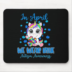 We Wear Blue Puzzle Pieces Shamrock Unicorn Autism Mouse Pad