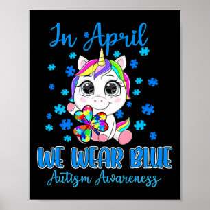 We Wear Blue Puzzle Pieces Shamrock Unicorn Autism Poster