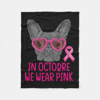 We Wear Pink Bulldog Dog Breast Cancer Awareness  Fleece Blanket