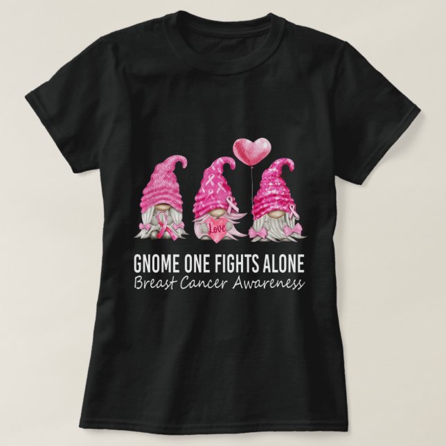 We Wear Pink Gnome Gnomies Breast Cancer Awareness T-Shirt (Design Front)