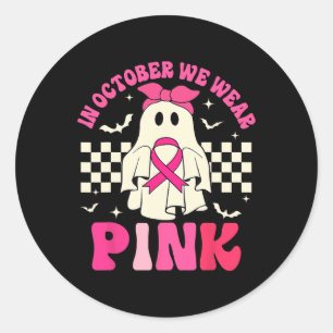 We Wear Pink Halloween Ghost Breast Cancer Awarene Classic Round Sticker