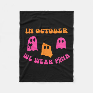 We Wear Pink Pumpkin Ghost Halloween Breast Cancer Fleece Blanket