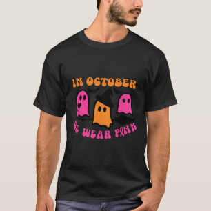 We Wear Pink Pumpkin Ghost Halloween Breast Cancer T-Shirt