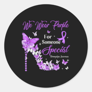 We Wear Purple Butterflies Fibromyalgia Awareness  Classic Round Sticker