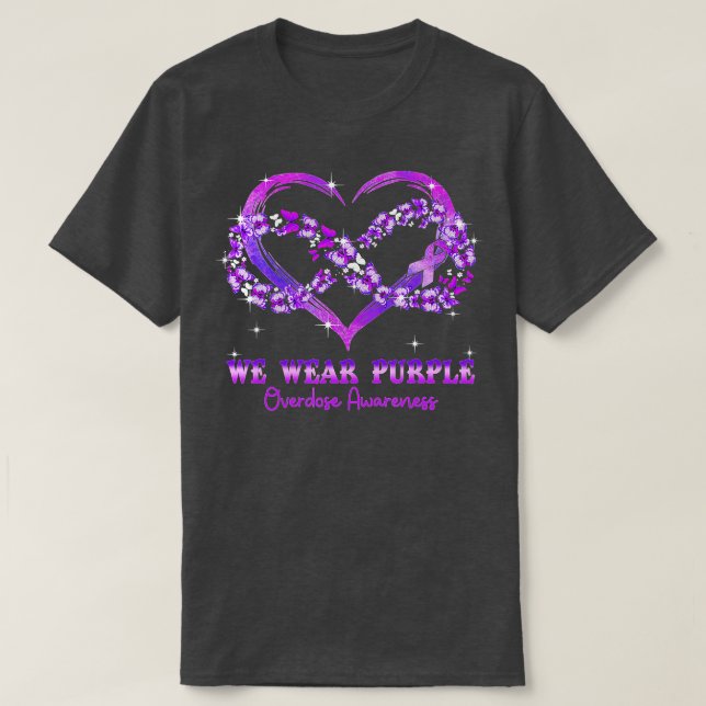 We Wear Purple Butterfly Heart Overdose Awareness  T-Shirt (Design Front)