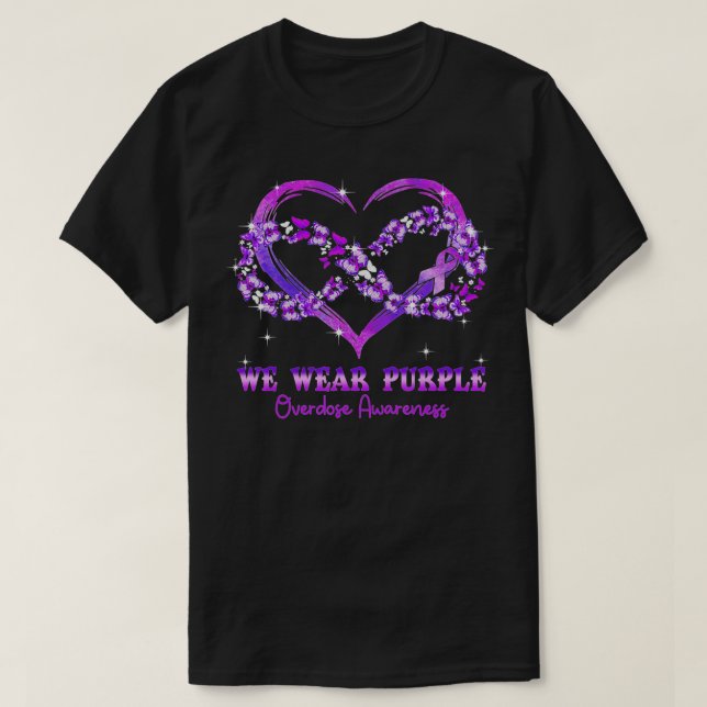 We Wear Purple Butterfly Heart Overdose Awareness  T-Shirt (Design Front)