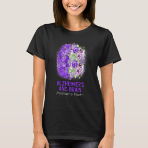 We Wear Purple Floral Brain Alzheimer's Awareness  T-Shirt