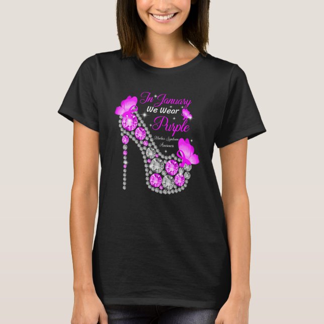 We Wear Purple Ribbon Butterflies High Heel Moebiu T-Shirt (Front)