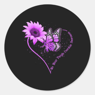 We Wear Purple Ribbon Sunflower Overdose Awareness Classic Round Sticker