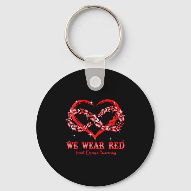 We Wear Red Butterfly Heart Heart Disease Awarenes Key Ring (Front)